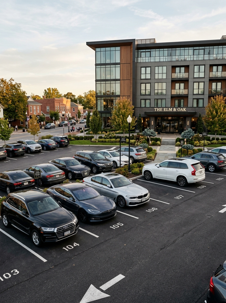 A mid-size hotel with a full parking lot managed with OpenSpot