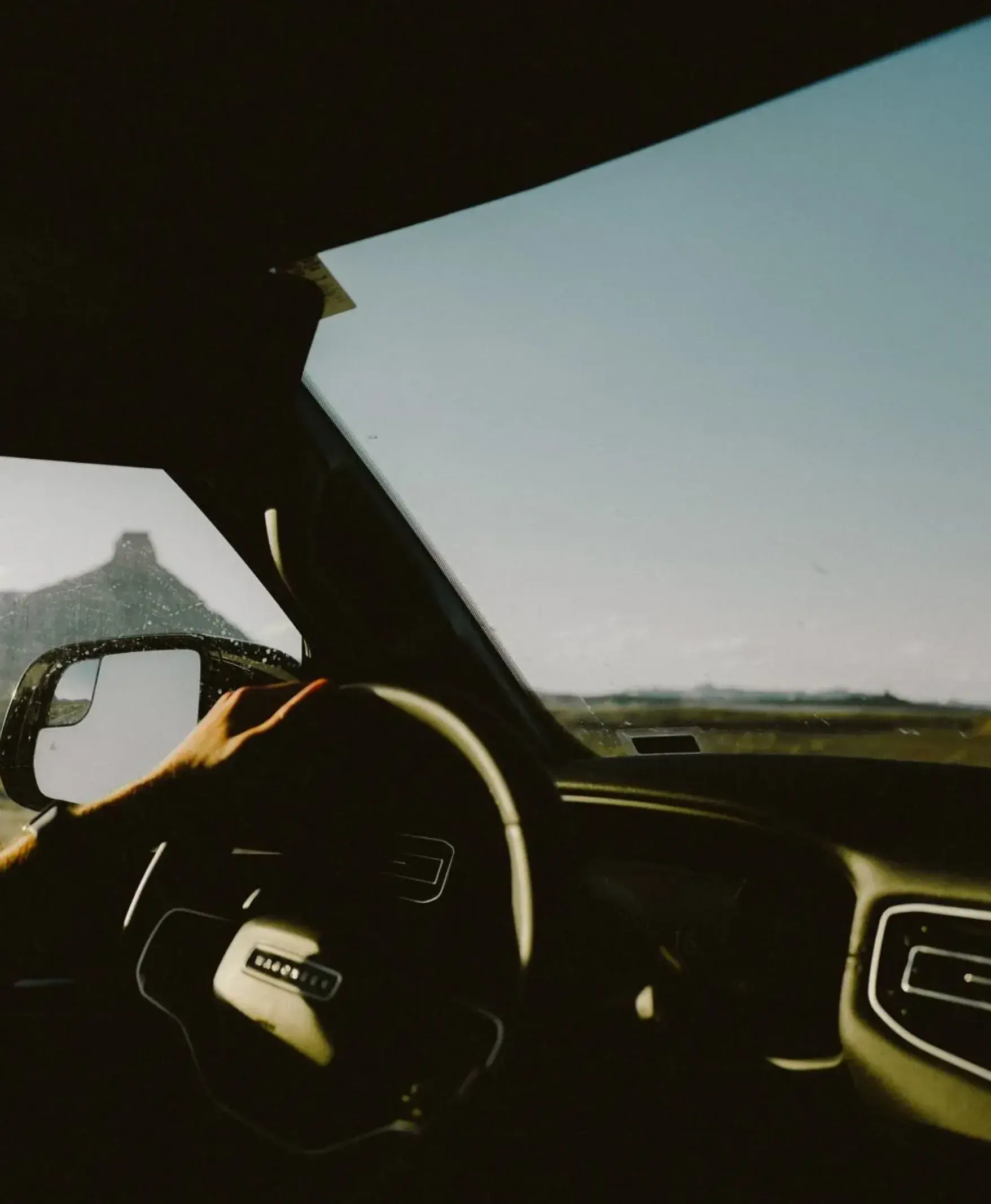 Driver's view through a car windshield